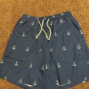 Amazon Men's Anchor Print Swim Trunks/shorts- Navy